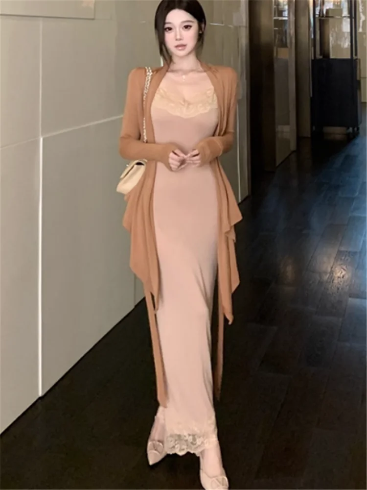 New Fall Casual Women Two Pieces Sets Sexy Lace V Neck Pencil Long Slip Dress&Long Sleeve Irregular Cardigan Matching 2pc Suits
New Fall Casual Women Two Pieces Sets Sexy Lace V Neck Pencil Long Slip Dress&Long Sleeve Irregular Cardigan Matching 2pc Suits