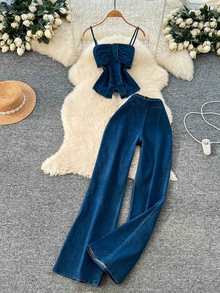 High Waist Slimming Wide Leg Pants Set Women's Spring Summer Denim Sexy Girl Style Strapless Tube Top Vest Long Pants Two Pie...
High Waist Slimming Wide Leg Pants Set Women's Spring Summer Denim Sexy Girl Style Strapless Tube Top Vest Long Pants Two Pie...