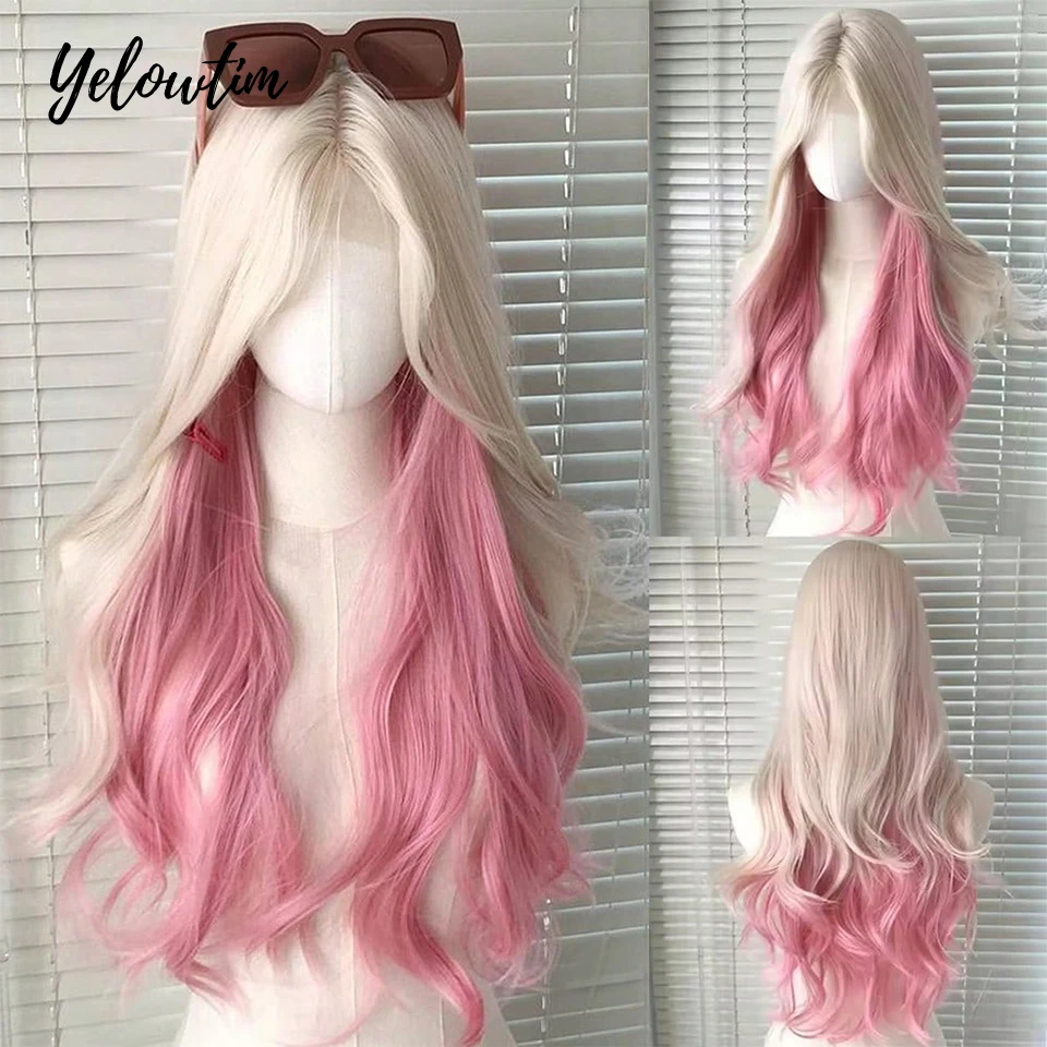 YELOWTIM Long Curly Wavy Pink Blonde Highlights Synthetic Lace Front Wig With Fluffy Bangs Suitable For Women Daily Use
YELOWTIM Long Curly Wavy Pink Blonde Highlights Synthetic Lace Front Wig With Fluffy Bangs Suitable For Women Daily Use