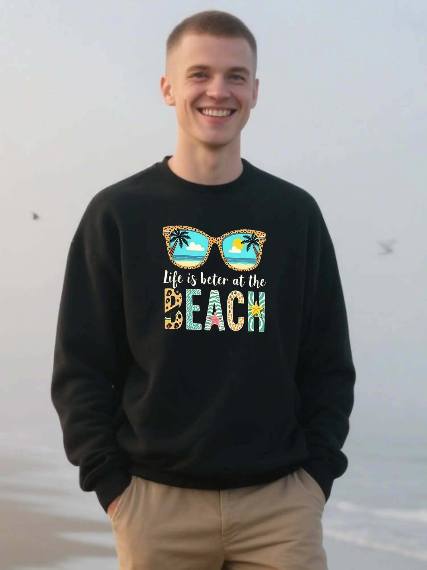 Soft Cotton Crewneck Unisex Sweatshirt With Sunglass And "Life Is Better At The Beach" Print, Perfect Christmas Gift
Soft Cotton Crewneck Unisex Sweatshirt With Sunglass And "Life Is Better At The Beach" Print, Perfect Christmas Gift