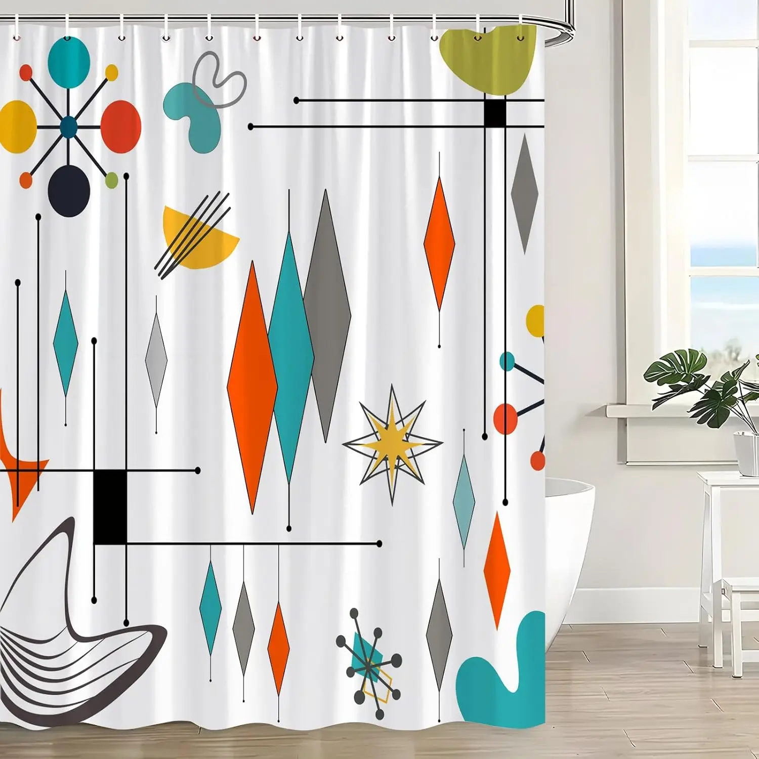 Mid Century Modern Shower Curtain Vintage Teal Orange Geometric Abstract Atomic Diamond Stripe Polka Dots Retro 1950s 1960s Bath
Mid Century Modern Shower Curtain Vintage Teal Orange Geometric Abstract Atomic Diamond Stripe Polka Dots Retro 1950s 1960s Bath