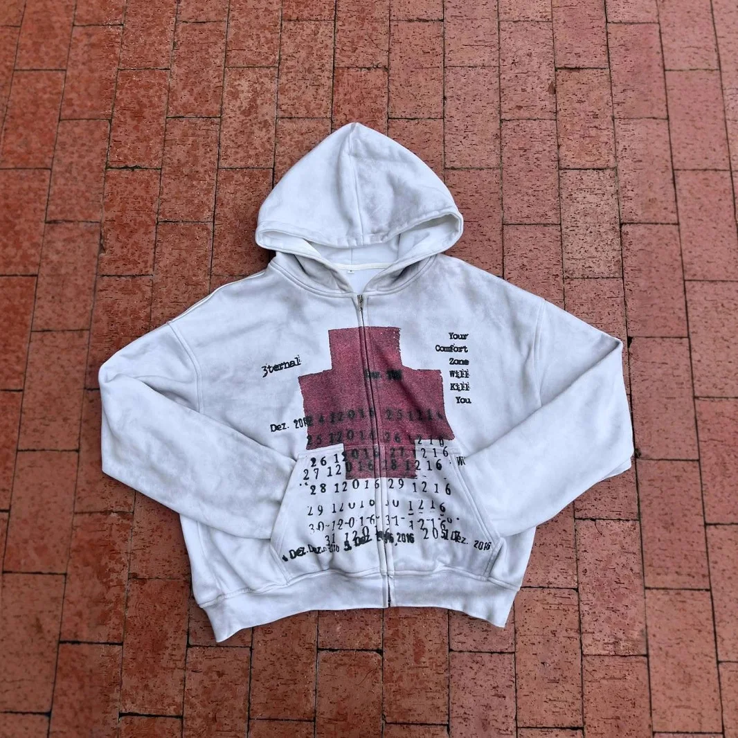 Men's Vintage Hoodie Y2K Streetwear Zip-Up Sweatshirt Red Cross Print Distressed Long Sleeve Casual Dark Grunge Spring Fashion
Men's Vintage Hoodie Y2K Streetwear Zip-Up Sweatshirt Red Cross Print Distressed Long Sleeve Casual Dark Grunge Spring Fashion