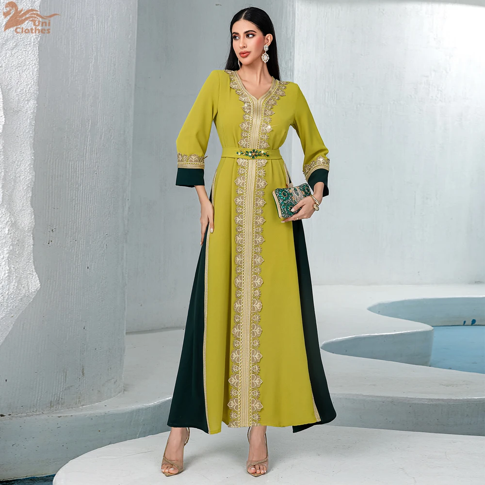 Luxury Muslim Dress for Women Elegant Dubai Abaya Kaftan Long Loose Embroidery Belt Eid Ramadan Evening Party Wear
Luxury Muslim Dress for Women Elegant Dubai Abaya Kaftan Long Loose Embroidery Belt Eid Ramadan Evening Party Wear