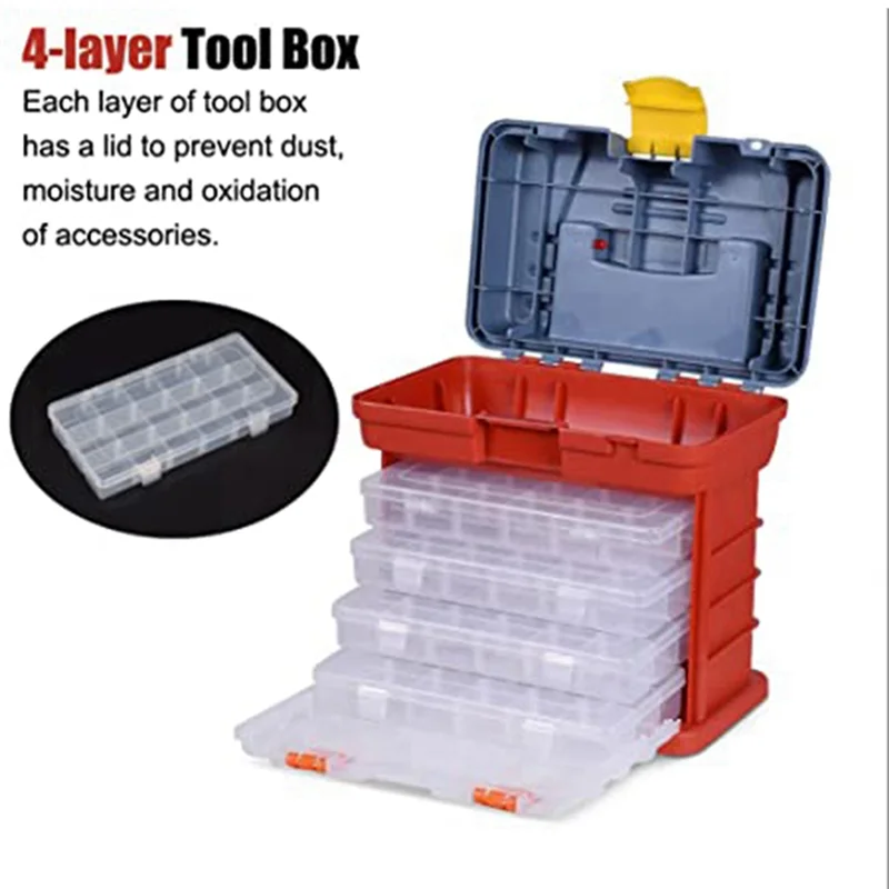 Multipurpose Toolbox With 4 Layers And 72 Compartments Can Place Screws, Nuts And Wrenches Capacity Stool Carrying Handle
Multipurpose Toolbox With 4 Layers And 72 Compartments Can Place Screws, Nuts And Wrenches Capacity Stool Carrying Handle