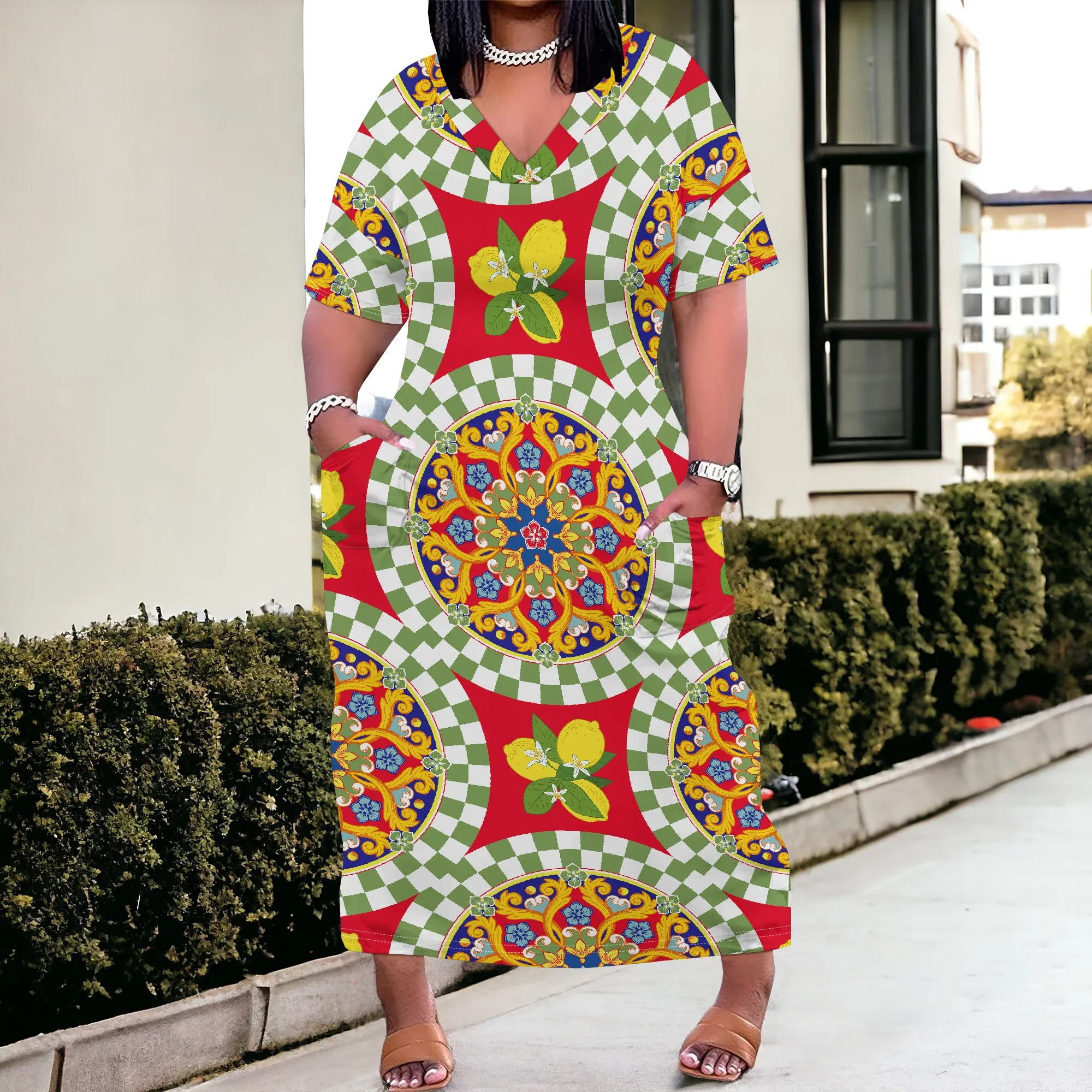 Bold Geometric Floral Print Women's Maxi Dress 2025 New Arrival Plus Size XL-6XL for Casual Wear & Summer Gatherings
Bold Geometric Floral Print Women's Maxi Dress 2025 New Arrival Plus Size XL-6XL for Casual Wear & Summer Gatherings
