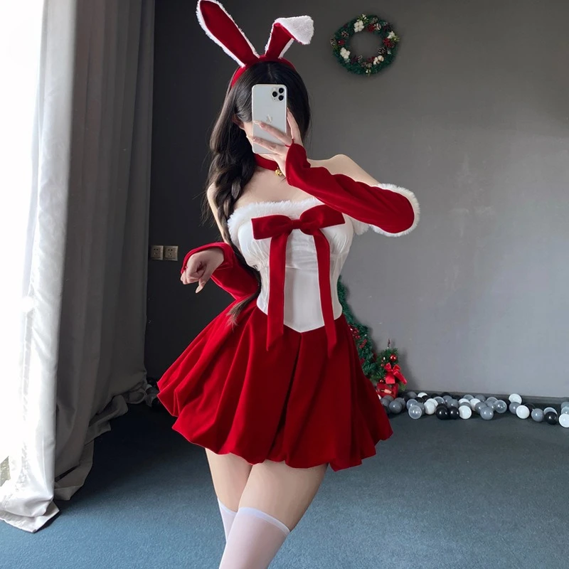 Women Sexy Lingerie Christmas Dress Bunny Uniform Seductive Tube Top A-Line Dresses Suit +Hairband Gloves Exotic Costumes
Women Sexy Lingerie Christmas Dress Bunny Uniform Seductive Tube Top A-Line Dresses Suit +Hairband Gloves Exotic Costumes