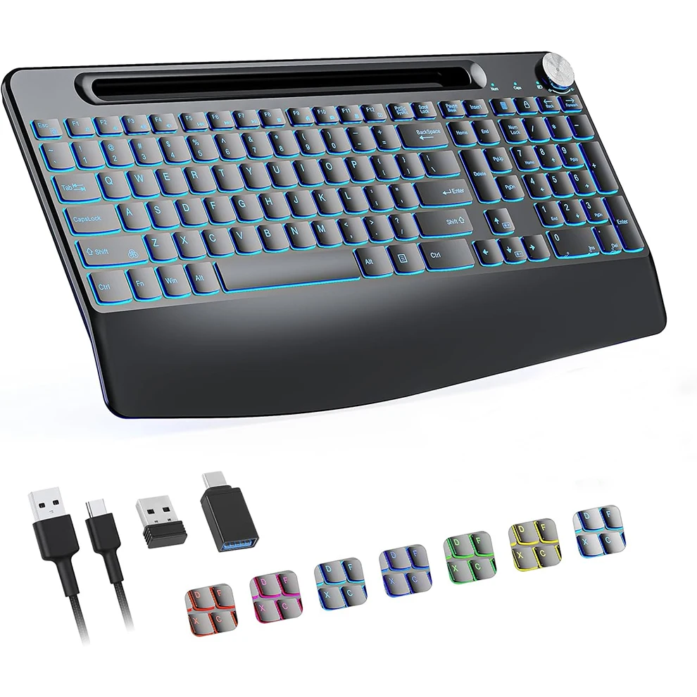 Ergonomic Wireless Keyboard with Wrist Rest, Low-Profile,Phone Holder,2.4GHz Full Size Silent Backlight USB Computer Keyboard
Ergonomic Wireless Keyboard with Wrist Rest, Low-Profile,Phone Holder,2.4GHz Full Size Silent Backlight USB Computer Keyboard 