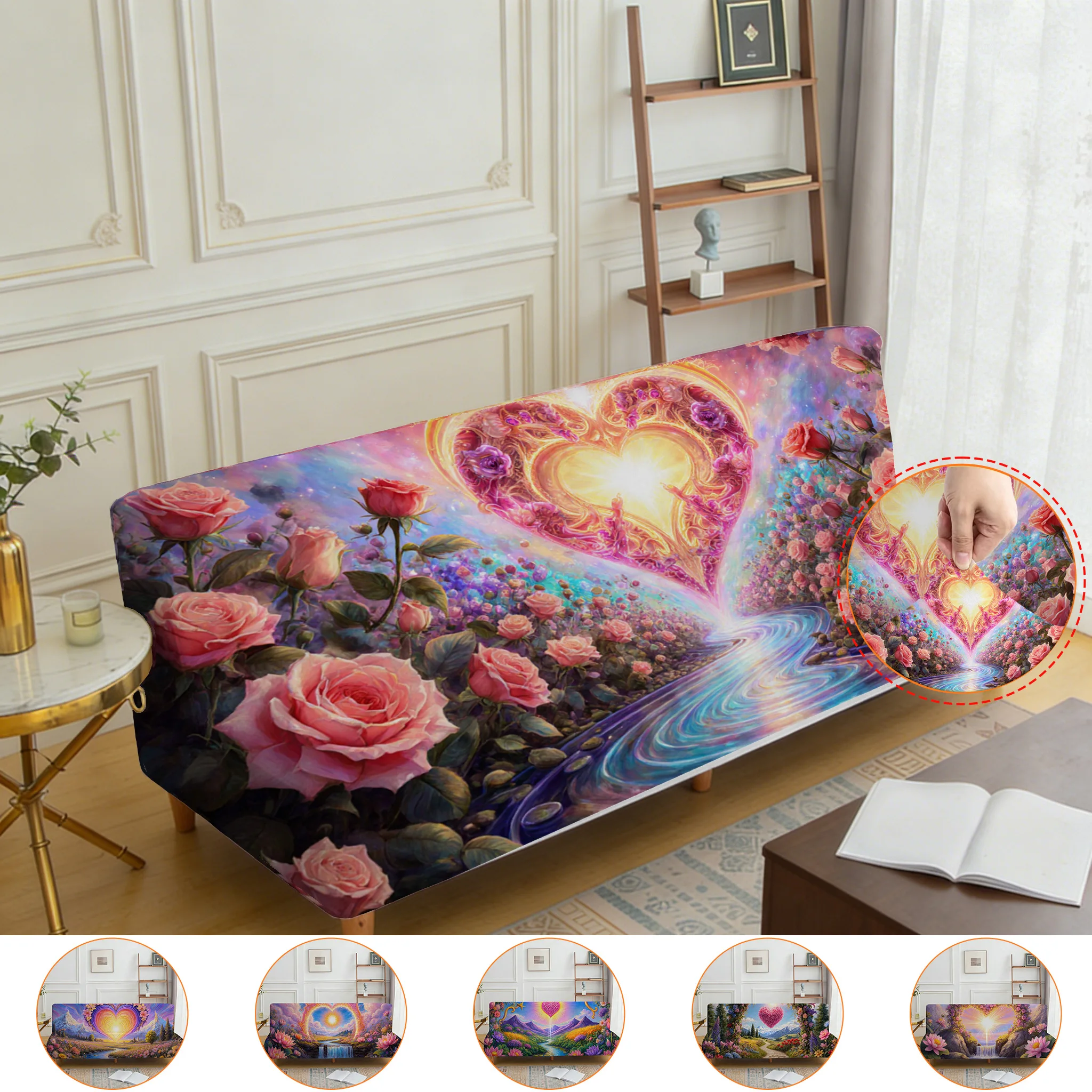 Armrest-free elastic printed sofa bed cover, living room home decoration, romantic heart-shaped flower sea pattern
Armrest-free elastic printed sofa bed cover, living room home decoration, romantic heart-shaped flower sea pattern