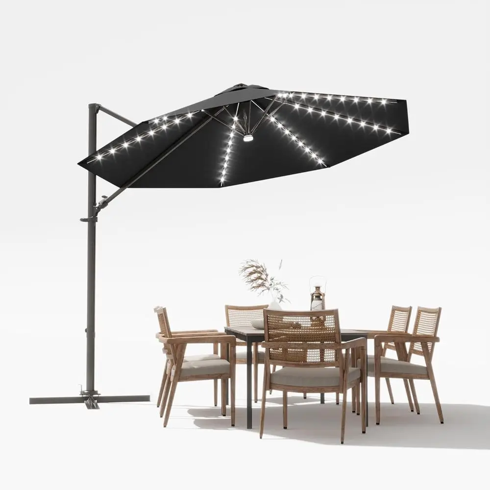 10ft Round Cantilever LED Patio Umbrella with Lights and 360-Degree Rotation, Large Hanging Outdoor Umbrella for Deck and Garden
10ft Round Cantilever LED Patio Umbrella with Lights and 360-Degree Rotation, Large Hanging Outdoor Umbrella for Deck and Garden