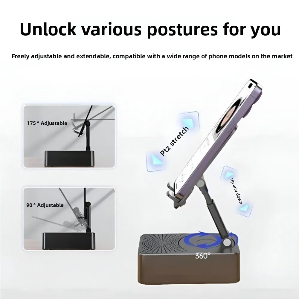 Portable Multi-Functional Cell Phone Stand Wireless Anti-slip Base Phone Holder Surround Sound Black Bluetooth Speaker Home Use
Portable Multi-Functional Cell Phone Stand Wireless Anti-slip Base Phone Holder Surround Sound Black Bluetooth Speaker Home Use