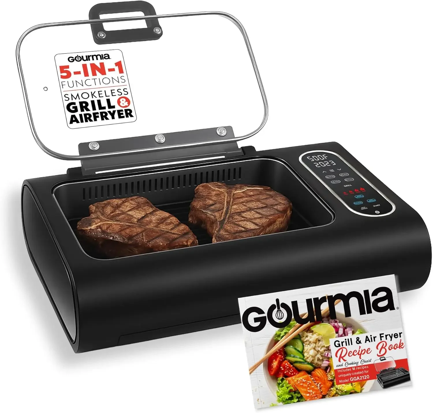 Countertop Indoor Grill Air Fryer Combo Smoke Extractor Five Cooking Presets Grill Air Fry Roast Bake Dehydrate Glass Lid
Countertop Indoor Grill Air Fryer Combo Smoke Extractor Five Cooking Presets Grill Air Fry Roast Bake Dehydrate Glass Lid