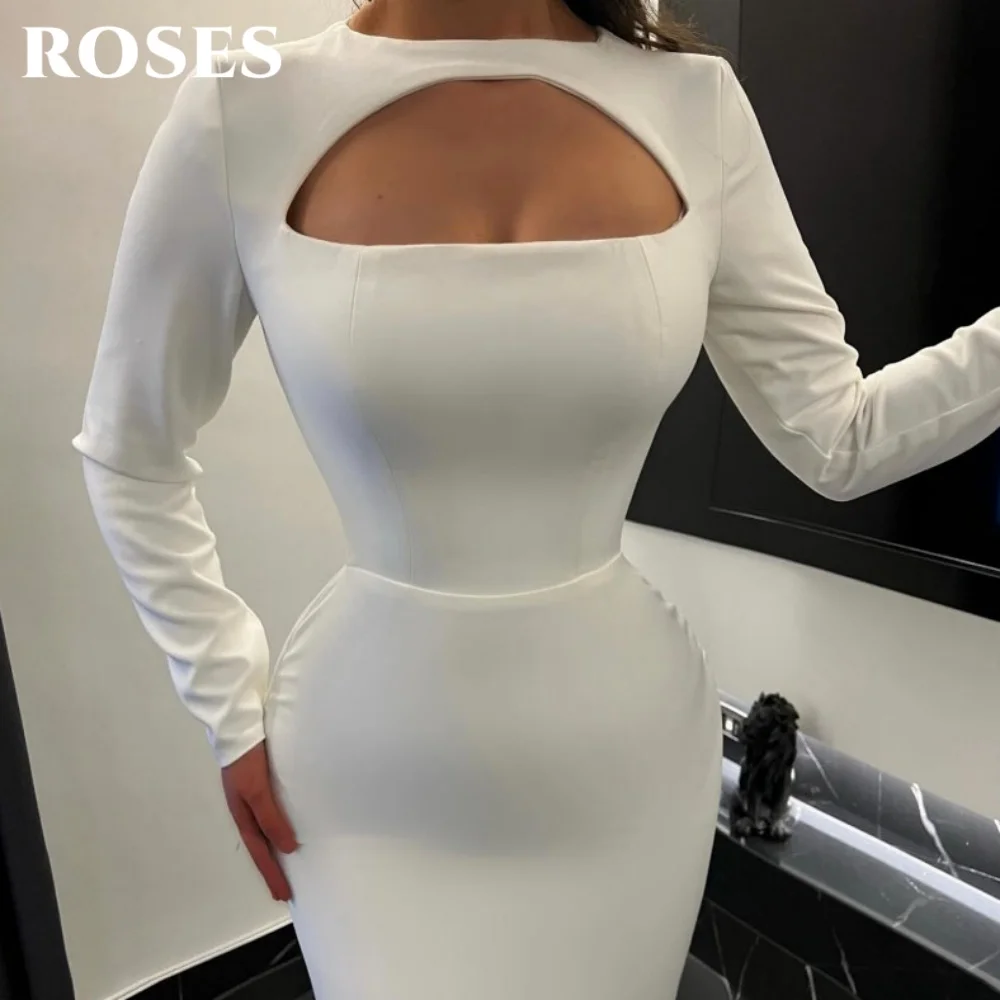 ROSES Simple White Cut-out Mermaid Prom Dress with Pleats Regular Sleeve Evening Dress O-Neck robe de bal Party Dress Customized
ROSES Simple White Cut-out Mermaid Prom Dress with Pleats Regular Sleeve Evening Dress O-Neck robe de bal Party Dress Customized