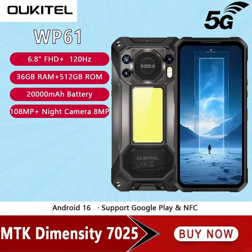 Global Version OUKITEL WP61 Rugged Smartphone 5G 6.8" FHD+ Medium Hole 120Hz 36GB+512GB 20000mAh 108MP Dimensity 7025 Android 16
Global Version OUKITEL WP61 Rugged Smartphone 5G 6.8" FHD+ Medium Hole 120Hz 36GB+512GB 20000mAh 108MP Dimensity 7025 Android 16