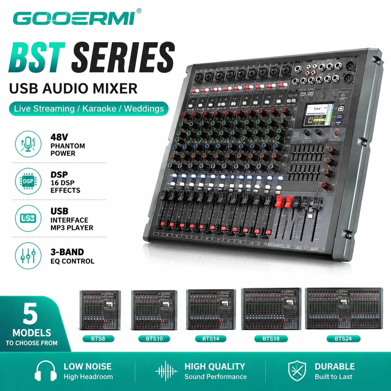 GOOERMI BST Series USB Audio Mixer with 48V Phantom & DSP – Perfect for Live Streaming, Karaoke & Weddings
GOOERMI BST Series USB Audio Mixer with 48V Phantom & DSP – Perfect for Live Streaming, Karaoke & Weddings