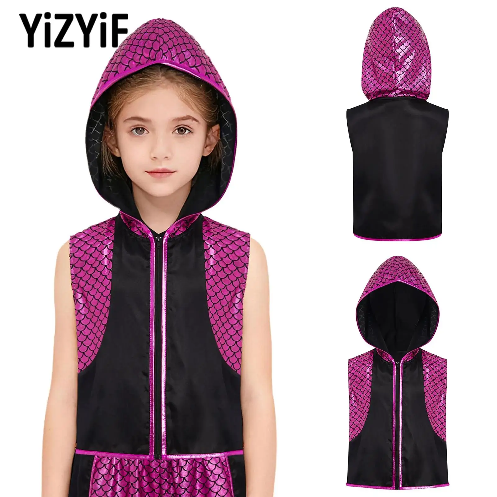 Boys Girls Boxing Training Muay Thai Costume Metallic Fish Scale Boxing Vest Sleeveless Boxer Hooded Tops for Halloween Party
Boys Girls Boxing Training Muay Thai Costume Metallic Fish Scale Boxing Vest Sleeveless Boxer Hooded Tops for Halloween Party