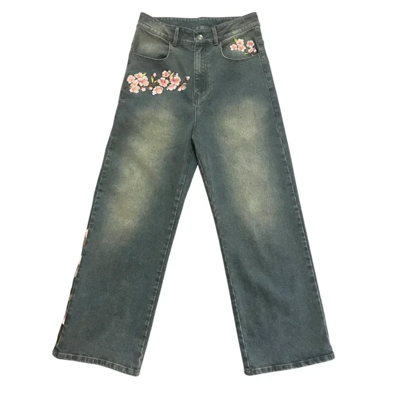 Men Women Y2K Washed Distressed Jeans Vintage Cherry Blossom Pattern Embroidery High Waisted Wide Leg Jeans Fashion Streetwear
Men Women Y2K Washed Distressed Jeans Vintage Cherry Blossom Pattern Embroidery High Waisted Wide Leg Jeans Fashion Streetwear