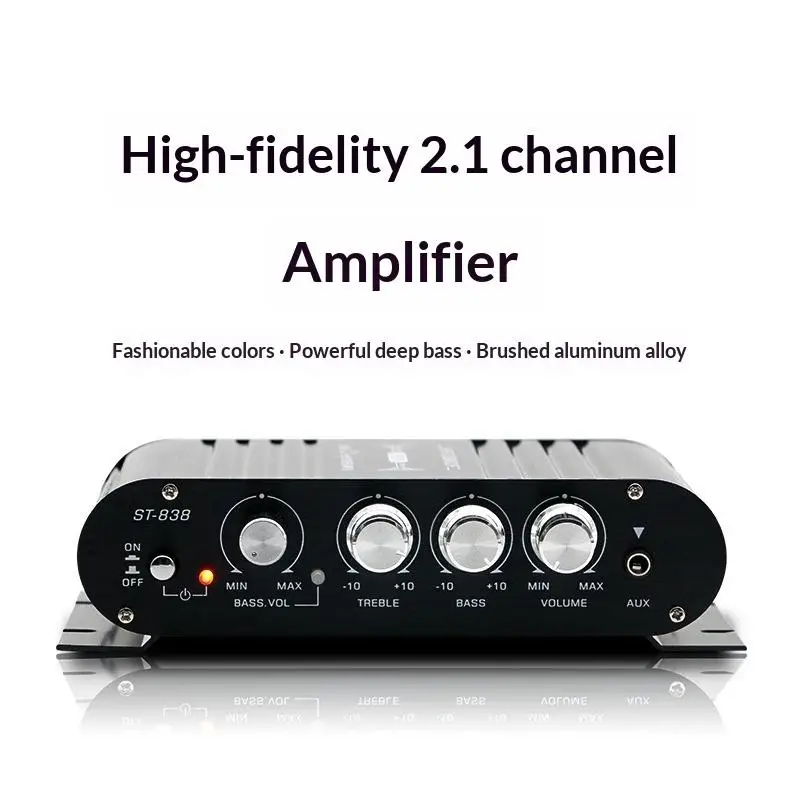 Усилители для домашнего кинотеатра ST-838 HiFi, 2.1-канальный усилитель мощности, стереоусилитель с басами, автомобильный/домашний усилитель, усилитель для медиаплееров
Усилители для домашнего кинотеатра ST-838 HiFi, 2.1-канальный усилитель мощности, стереоусилитель с басами, автомобильный/домашний усилитель, усилитель для медиаплееров