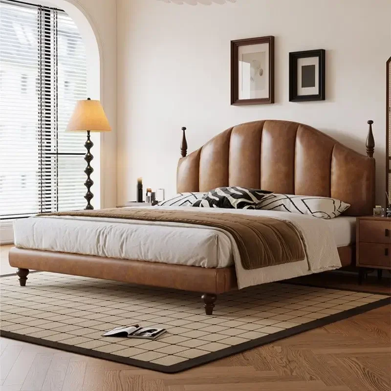 American retro oil wax leather master bedroom big bed, medieval cloud bed soft double bed
American retro oil wax leather master bedroom big bed, medieval cloud bed soft double bed