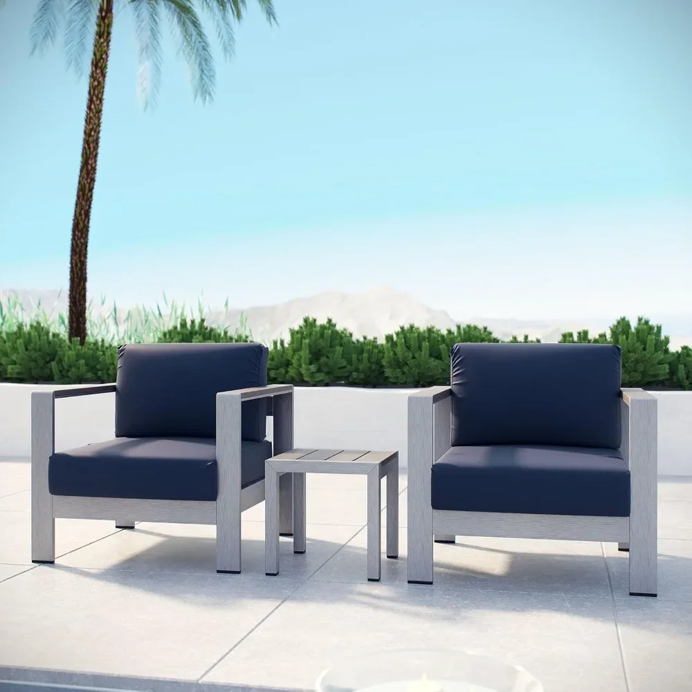 Shore 3-Piece Aluminum Outdoor Patio Furniture Set in Silver Navy
Shore 3-Piece Aluminum Outdoor Patio Furniture Set in Silver Navy