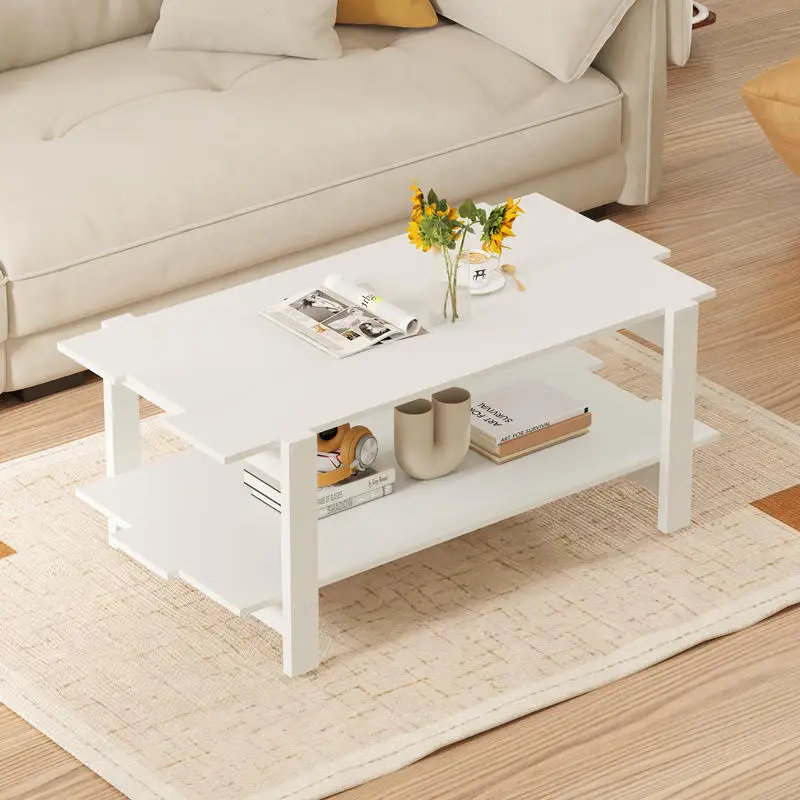 2-Tier Coffee Table Slatted Wood Center Table with Storage Shelf-White
2-Tier Coffee Table Slatted Wood Center Table with Storage Shelf-White