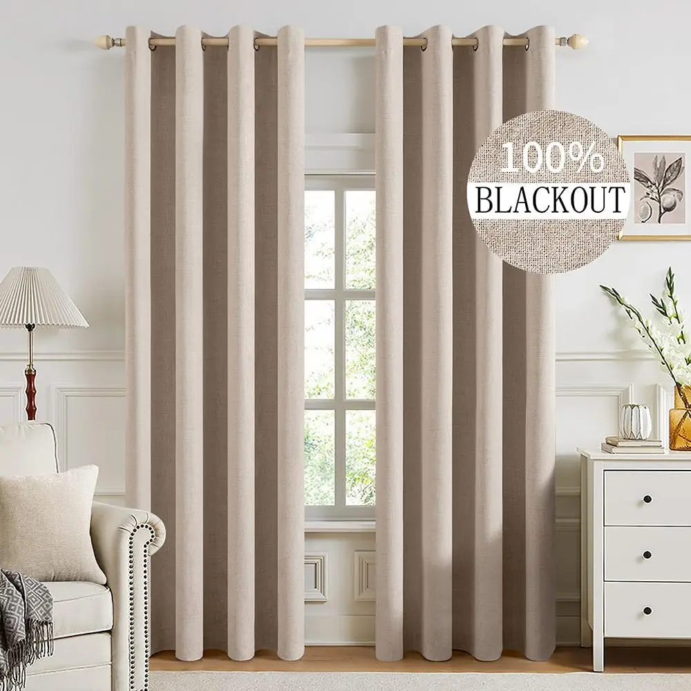Linen Textured Blackout Curtains for Bedroom - Thermal Insulated Grommet Curtains 52x92 Inch, 2 Panels, Natural Beige
Linen Textured Blackout Curtains for Bedroom - Thermal Insulated Grommet Curtains 52x92 Inch, 2 Panels, Natural Beige