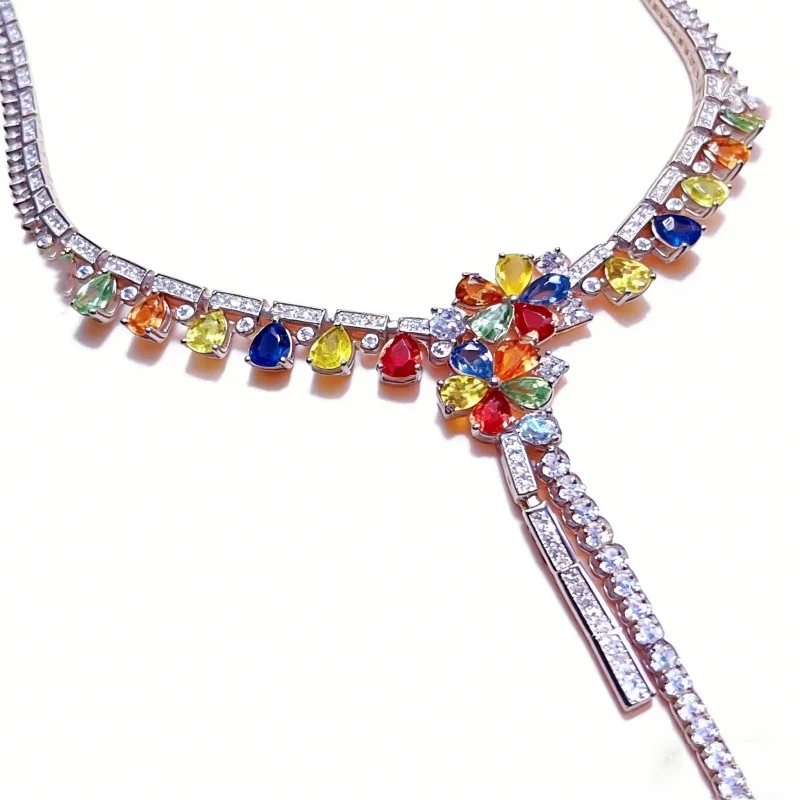 Rainbow Teardrop Natural Color Sapphire Floral Y Pendant Necklace S925 Silver With CUG Gem Certificate
Rainbow Teardrop Natural Color Sapphire Floral Y Pendant Necklace S925 Silver With CUG Gem Certificate