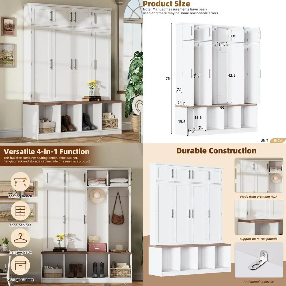 Белая многофункциональная прихожая с отделением для обуви и крючками для одежды.
Белая многофункциональная прихожая с отделением для обуви и крючками для одежды.
