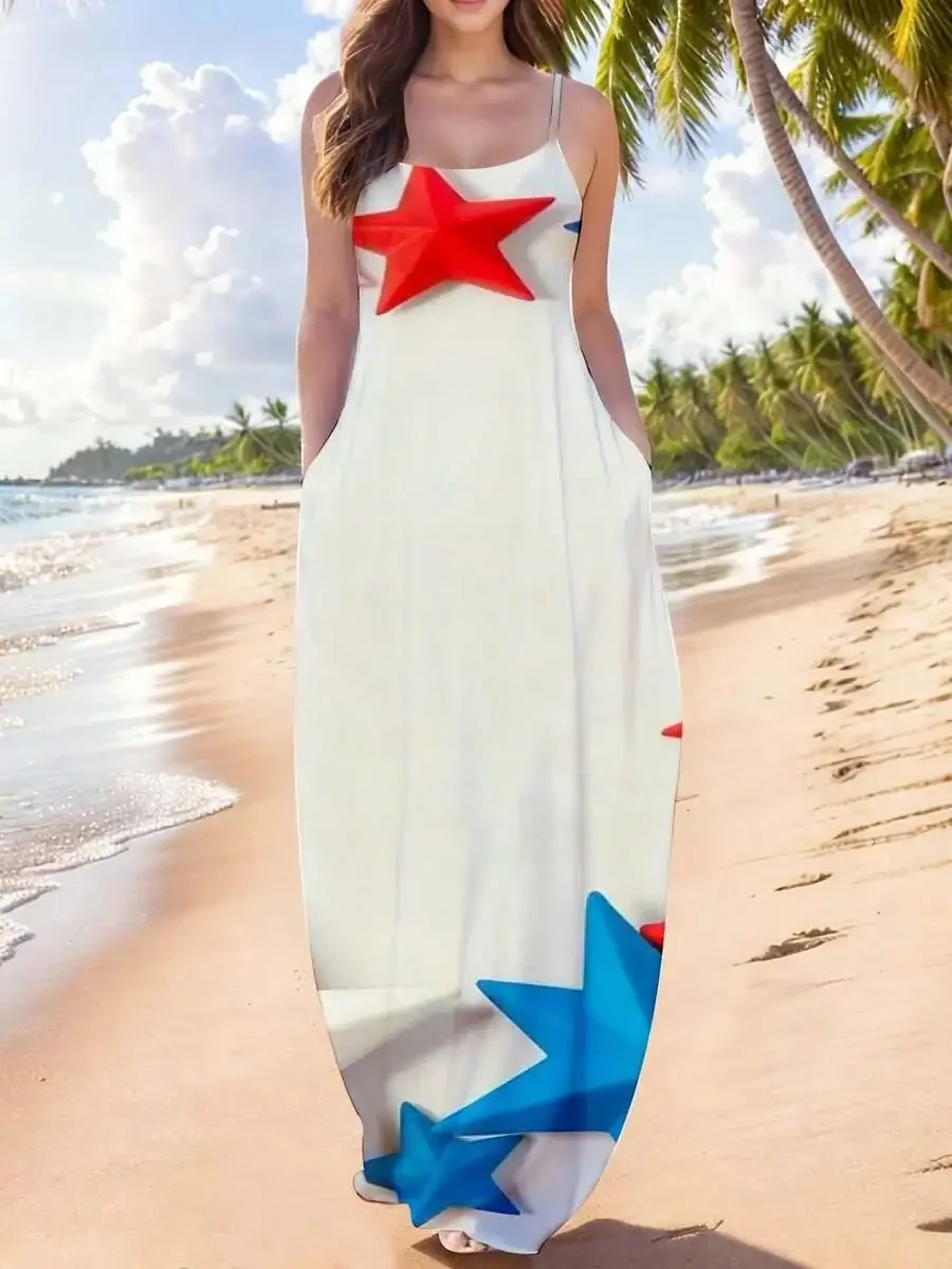 Women Spaghetti Strap Maxi Dress With Pockets Star Print Beach Vacation Summer Casual Outfit
Women Spaghetti Strap Maxi Dress With Pockets Star Print Beach Vacation Summer Casual Outfit