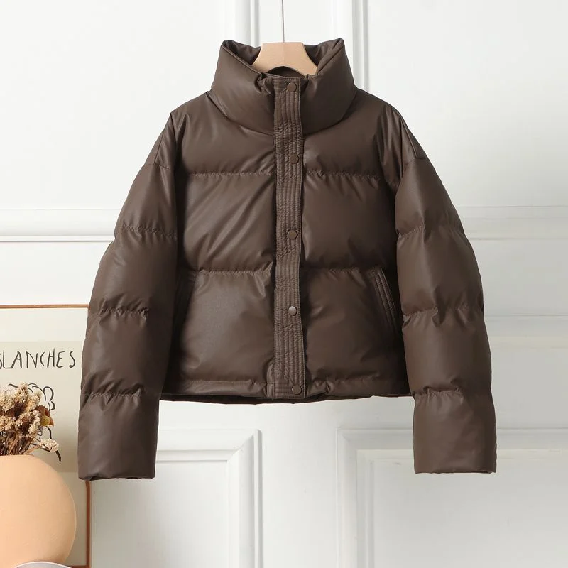 Зимняя утолщенная хлопковая куртка из искусственной кожи с воротником-стойкой, женская короткая кожаная студенческая куртка
Зимняя утолщенная хлопковая куртка из искусственной кожи с воротником-стойкой, женская короткая кожаная студенческая куртка