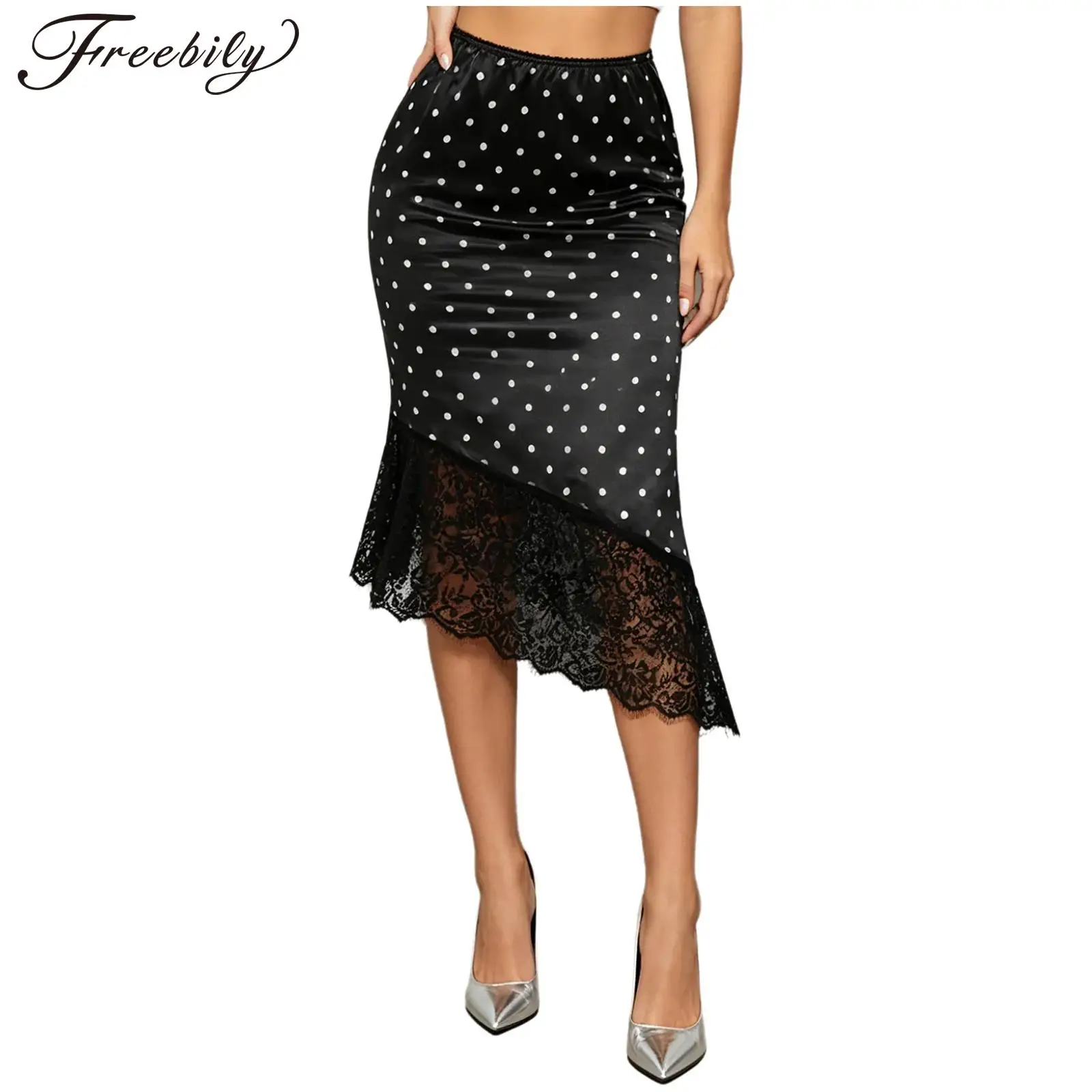 Satin High Waist Skirt Woman's Clothes Irregular Hem Skirts Summer Party Women Polka Dot Elegant Floral Lace Trim Prom Wear
Satin High Waist Skirt Woman's Clothes Irregular Hem Skirts Summer Party Women Polka Dot Elegant Floral Lace Trim Prom Wear