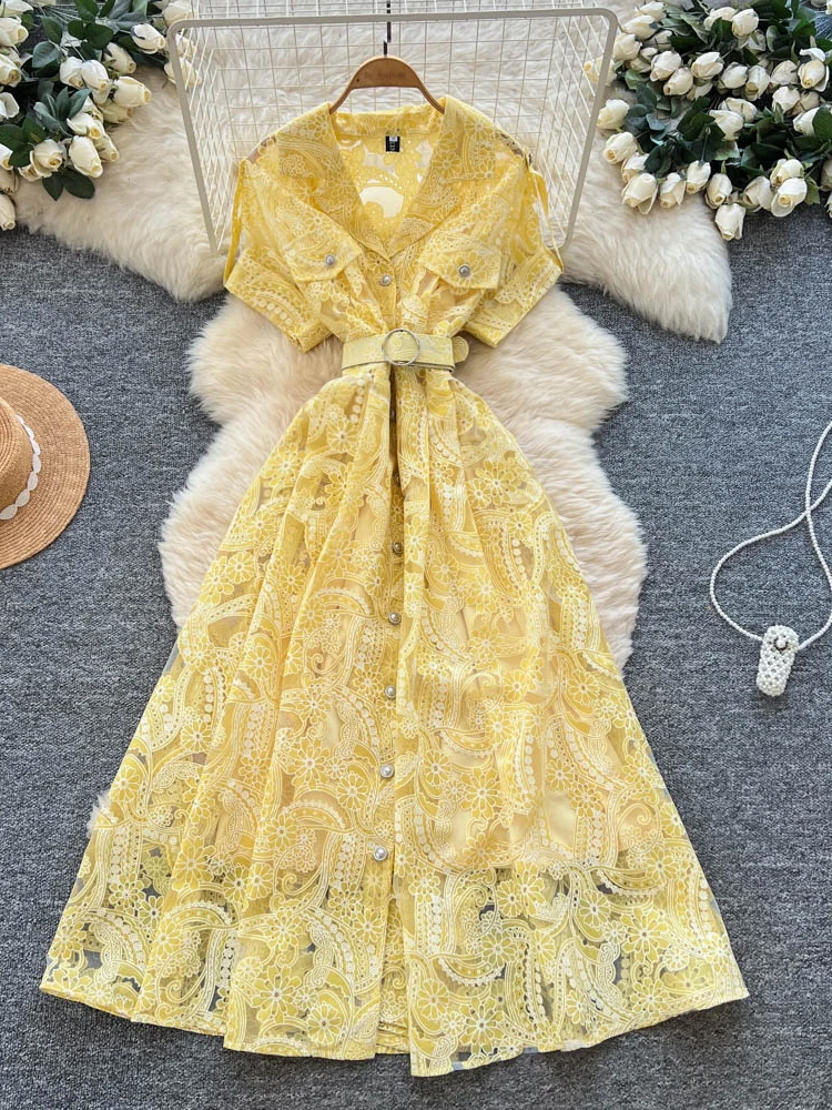 Romantic Style Heavy Embroidery Lace Dress Women's Summer Short Sleeve Slimming Long Skirt High Waist A-Line Dress City Commute
Romantic Style Heavy Embroidery Lace Dress Women's Summer Short Sleeve Slimming Long Skirt High Waist A-Line Dress City Commute