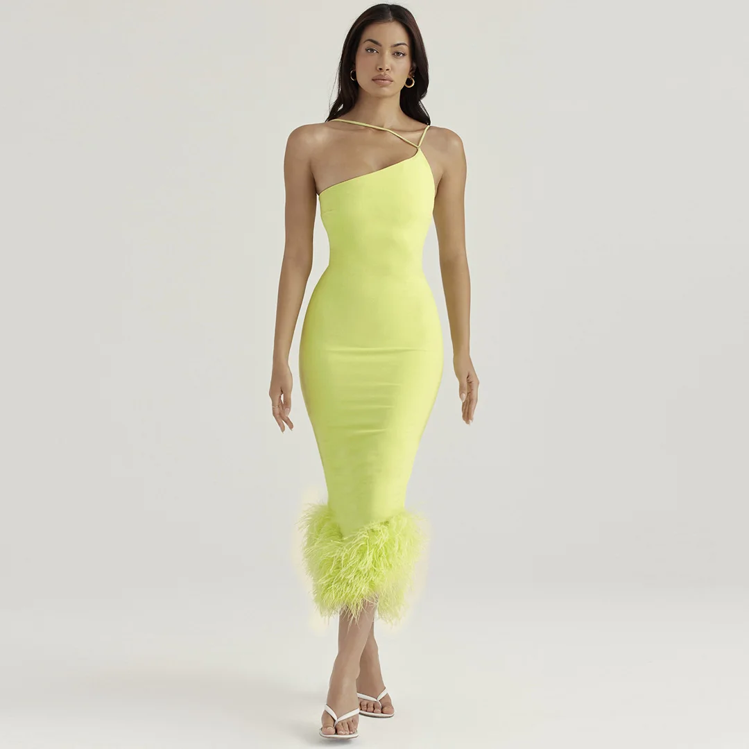 Fashion Spaghetti Strap Mermaid Women Party Dress Sexy Tea-Length Tulle Dresses Sexy Feather Bottom Summer Laydies Outfits
Fashion Spaghetti Strap Mermaid Women Party Dress Sexy Tea-Length Tulle Dresses Sexy Feather Bottom Summer Laydies Outfits