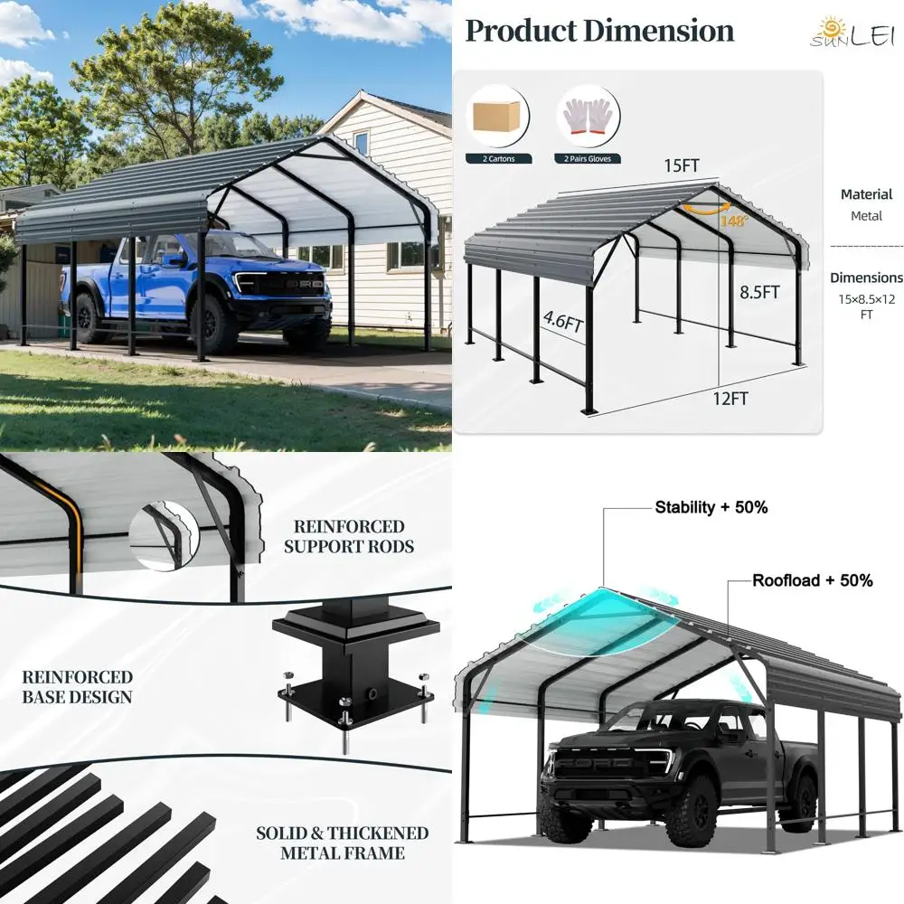 12x15 ft carport, heavy duty carports canopy with galvanized steel roof and frame, metal carportes upgraded extra large garage
12x15 ft carport, heavy duty carports canopy with galvanized steel roof and frame, metal carportes upgraded extra large garage