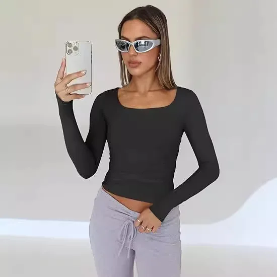 Women's ort Sve Independent Station Pure Color Square Collar Slim Fit Long Sve T-irt Polyester Spring 2024
Women's ort Sve Independent Station Pure Color Square Collar Slim Fit Long Sve T-irt Polyester Spring 2024