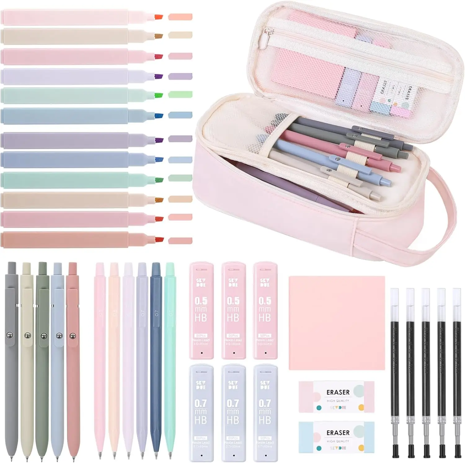 38-Piece Pastel School Supplies Set with Pencil Case, Highlighters, Gel Pens & Mechanical Pencils for College Students
38-Piece Pastel School Supplies Set with Pencil Case, Highlighters, Gel Pens & Mechanical Pencils for College Students