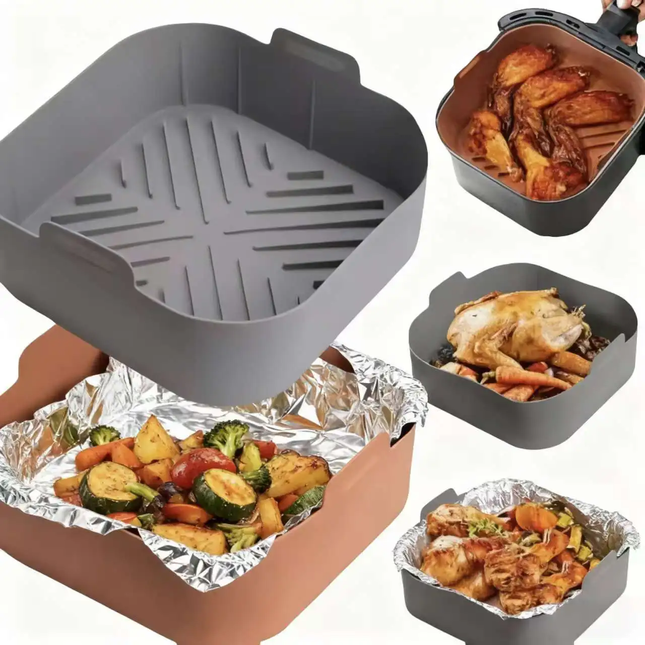 2 Pcs Silicone Airfryer Baking Tray Basket 21cmX21cmX7cm Non-stick Food-grade Reusable Pot Accessories
2 Pcs Silicone Airfryer Baking Tray Basket 21cmX21cmX7cm Non-stick Food-grade Reusable Pot Accessories