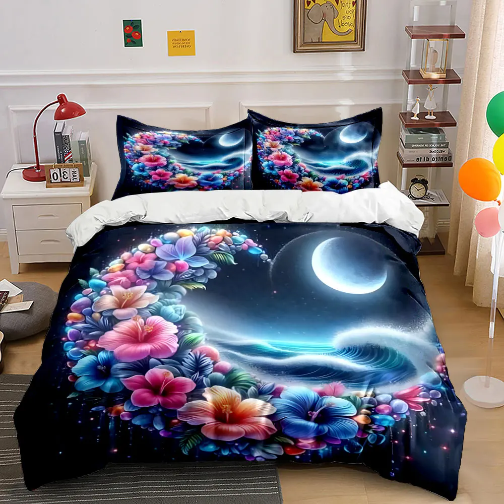 Dreamy heart-shaped flowers waves full moon Bedding Set for Kids Luxury Gift 3pcs Digital Print Comforter Set Soft Comfortable
Dreamy heart-shaped flowers waves full moon Bedding Set for Kids Luxury Gift 3pcs Digital Print Comforter Set Soft Comfortable