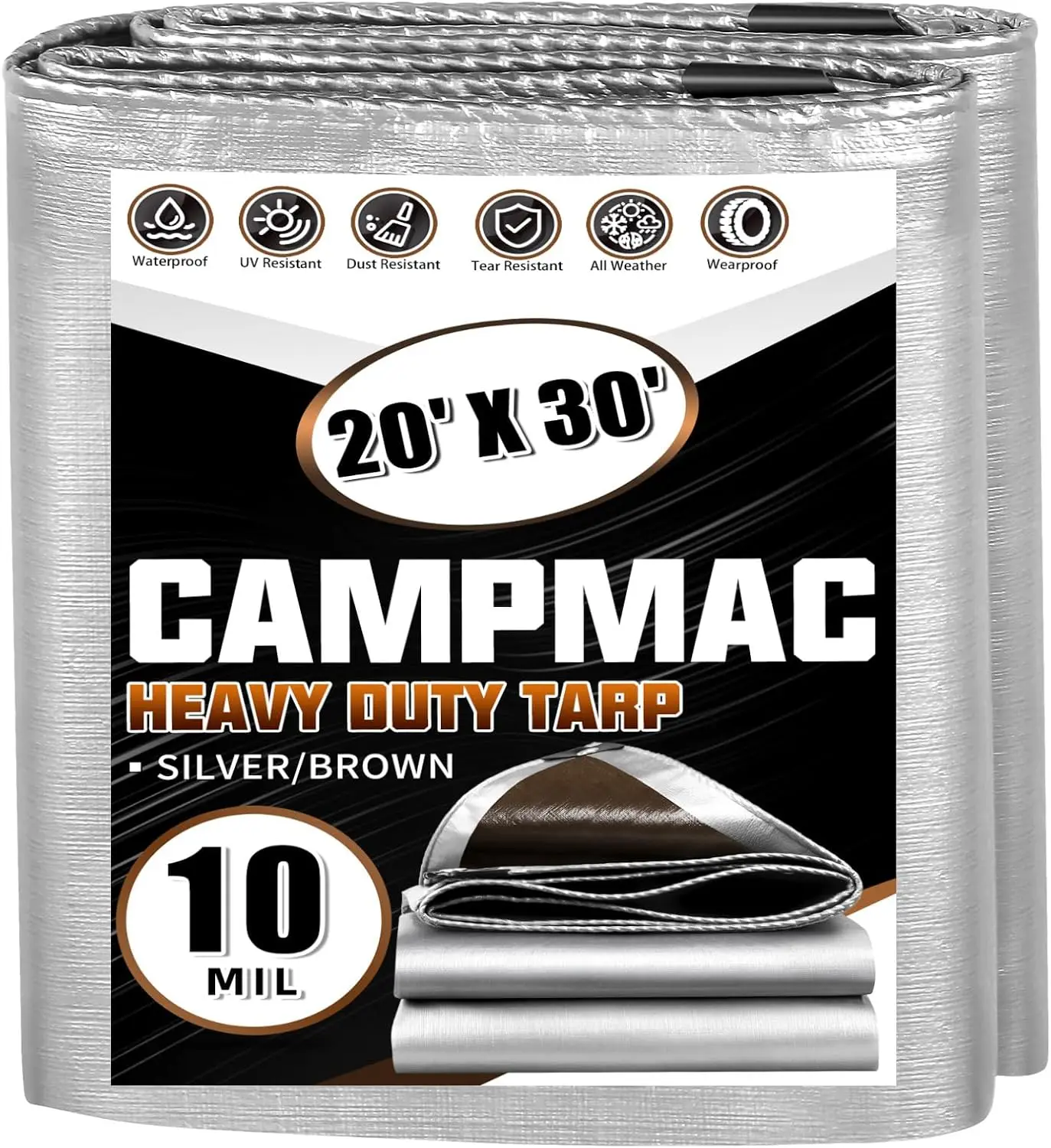 Heavy Duty Waterproof Tarp 20x30 ft, 10 Mil Thick, UV & Tear Resistant, Reversible Silver/Brown with Rust-Proof Grommets
Heavy Duty Waterproof Tarp 20x30 ft, 10 Mil Thick, UV & Tear Resistant, Reversible Silver/Brown with Rust-Proof Grommets