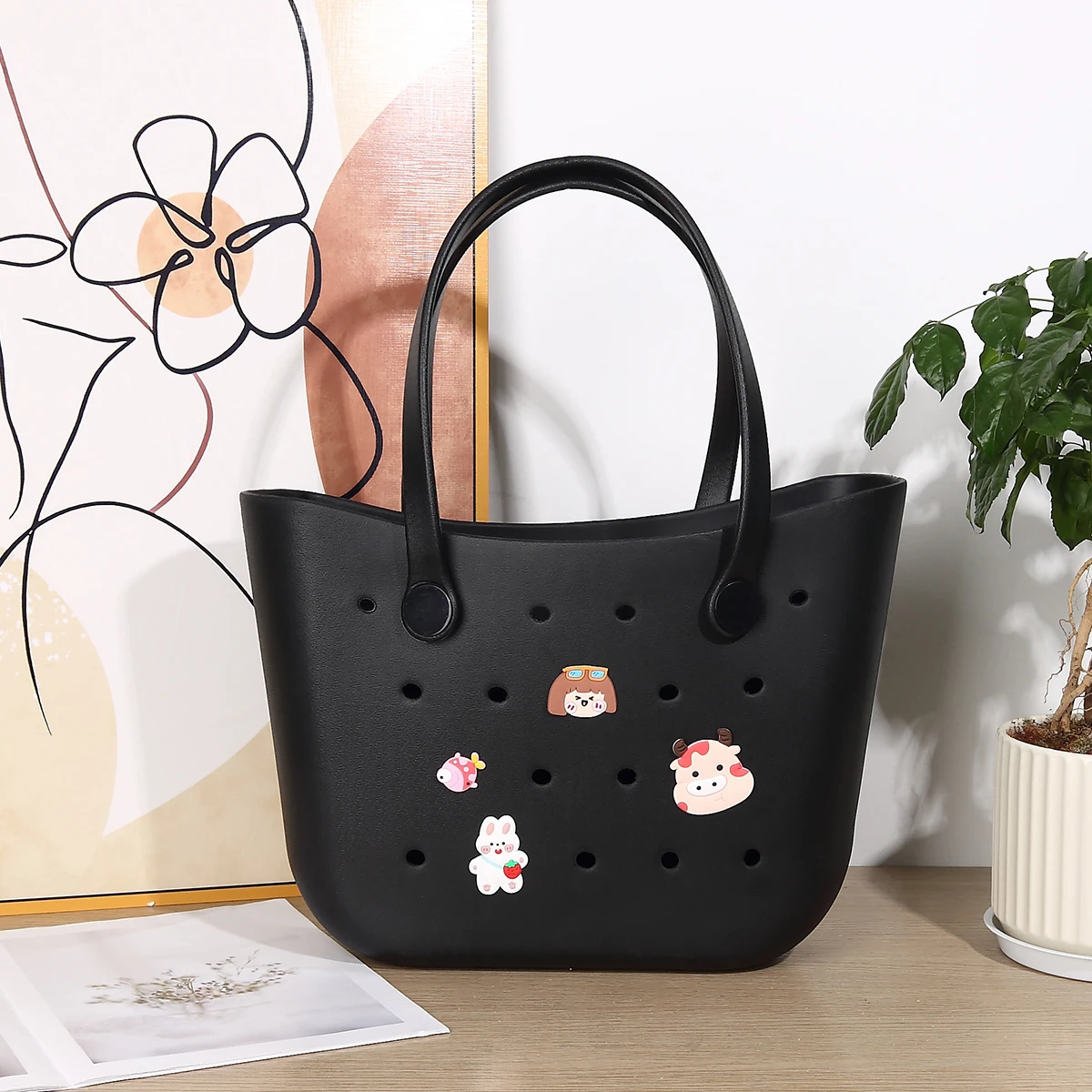 1 Piece Eva Soft Rubber Beach Bag DIY with Cute Cartoon Accessories, Casual Outdoor Sports Portable Tote Bag, Fashionable Travel Swimming Tote Bag, Detachable Handle, Wear-Resistant Large Capacity Tote Bag, Detachable Handle and Decorative Buckle
1 Piece Eva Soft Rubber Beach Bag DIY with Cute Cartoon Accessories, Casual Outdoor Sports Portable Tote Bag, Fashionable Travel Swimming Tote Bag, Detachable Handle, Wear-Resistant Large Capacity Tote Bag, Detachable Handle and Decorative Buckle