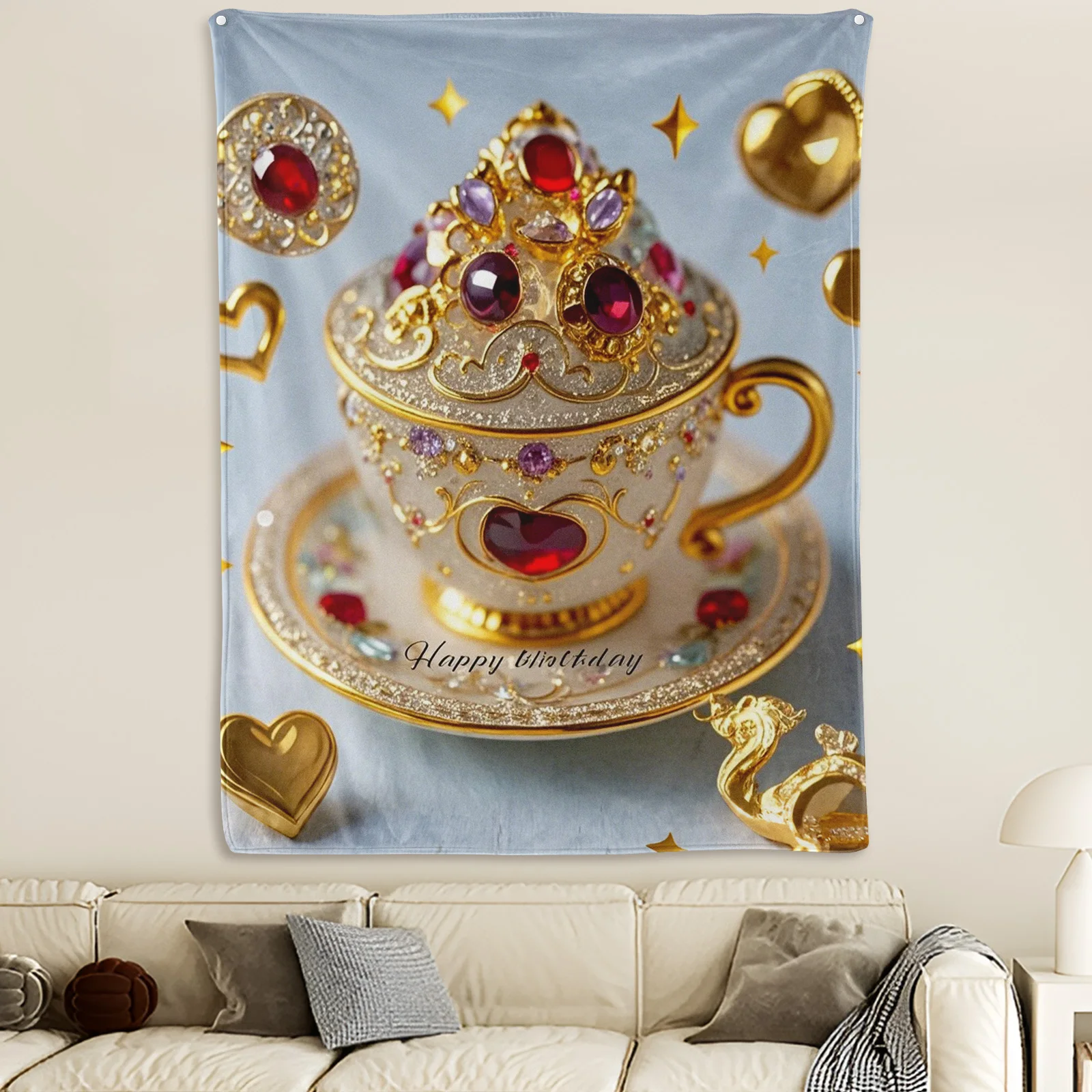 Golden Teacup And Gemstone Tapestry Blanket For Creative And Luxurious Home Decor With Elegant And Artistic Design Aesthetic
Golden Teacup And Gemstone Tapestry Blanket For Creative And Luxurious Home Decor With Elegant And Artistic Design Aesthetic