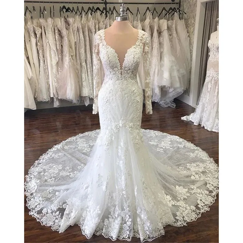 Customized Deep V Fitted Silhouette Gown Full Sheer Sleeves Floral Motif Embellishments Sheer Rear Wide Ruffled Hem Dress
Customized Deep V Fitted Silhouette Gown Full Sheer Sleeves Floral Motif Embellishments Sheer Rear Wide Ruffled Hem Dress