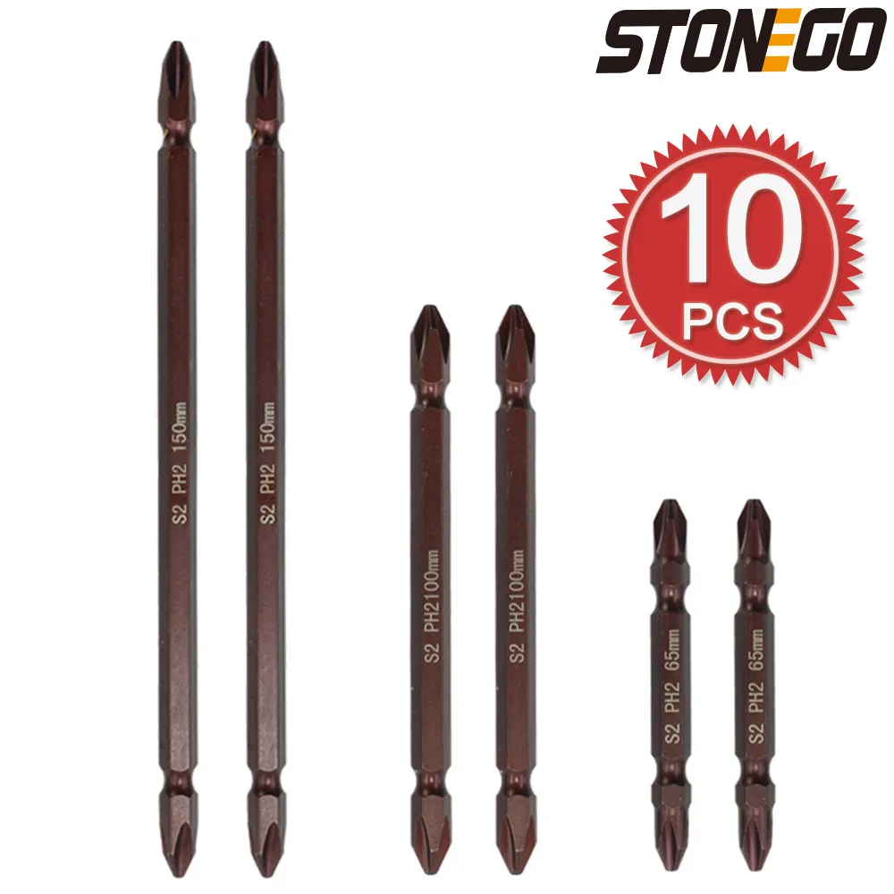 STONEGO 2PCS/10PCS 65mm 100mm 150mm PH2 S2 Alloy Steel Magnetic Double Head Electric Screwdriver Bit Set
STONEGO 2PCS/10PCS 65mm 100mm 150mm PH2 S2 Alloy Steel Magnetic Double Head Electric Screwdriver Bit Set