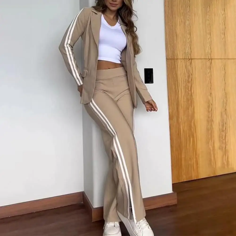 Autumn Outfit Elegant Striped Coat Pants Set for Women Stylish Turn-down Collar Jacket with Wide Leg Trousers Chic for Wear
Autumn Outfit Elegant Striped Coat Pants Set for Women Stylish Turn-down Collar Jacket with Wide Leg Trousers Chic for Wear