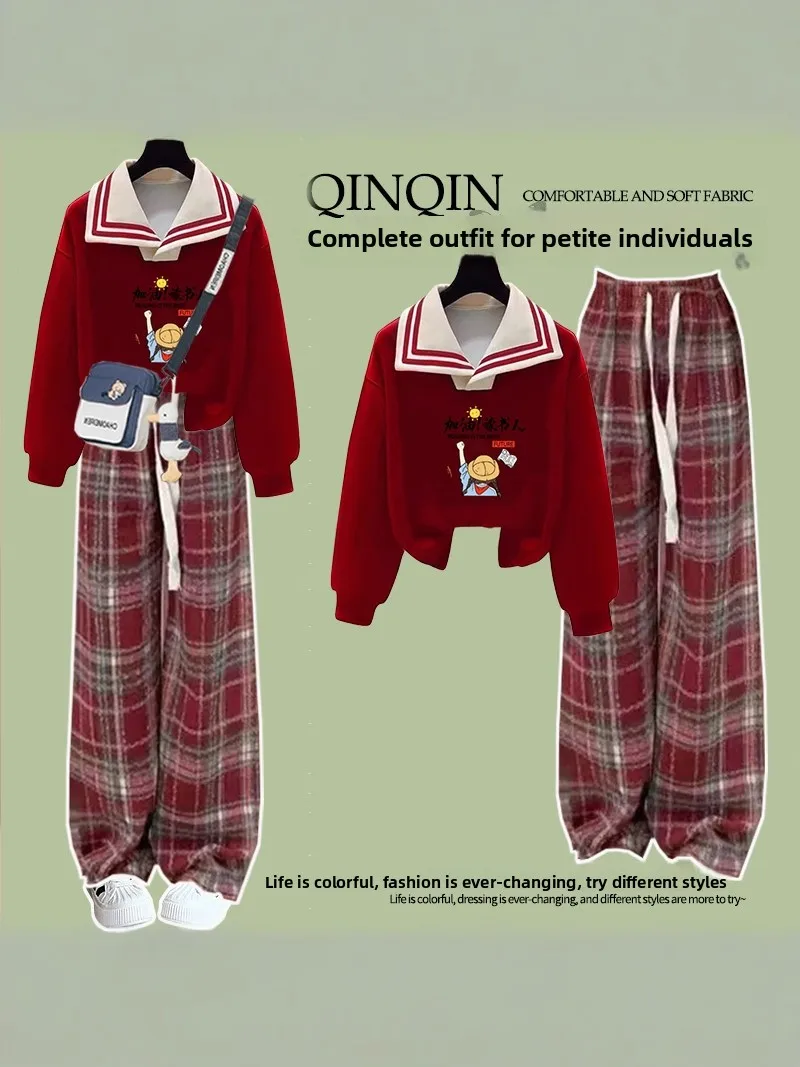 Autumn Winter Plaid Fleece Lined Hoodie And Wide Leg Pants Two Piece Set for Women Sweet Red Turn Collar Student Outfit
Autumn Winter Plaid Fleece Lined Hoodie And Wide Leg Pants Two Piece Set for Women Sweet Red Turn Collar Student Outfit