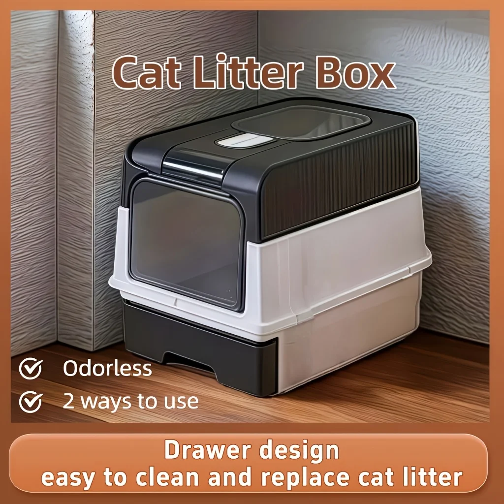 Foldable Enclosed Cat Litter Box with Drawer And Lid - Top Entry Splash-Proof Pet Toilet, Odor-Proof And Leak-Proof, Lightweight And Portable Cat Bathroom with Scoop, Space-Saving Litter Pan for Small, Medium Cats And Indoor Cat Homes
Foldable Enclosed Cat Litter Box with Drawer And Lid - Top Entry Splash-Proof Pet Toilet, Odor-Proof And Leak-Proof, Lightweight And Portable Cat Bathroom with Scoop, Space-Saving Litter Pan for Small, Medium Cats And Indoor Cat Homes