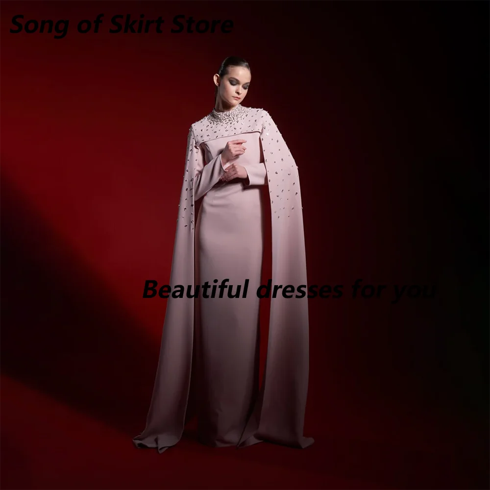 Luxury Evening Dress Customized Crystal High Neck Long Sleeves Cape Draped Saudi Arab Prom Dresses Mermaid Party Gown
Luxury Evening Dress Customized Crystal High Neck Long Sleeves Cape Draped Saudi Arab Prom Dresses Mermaid Party Gown