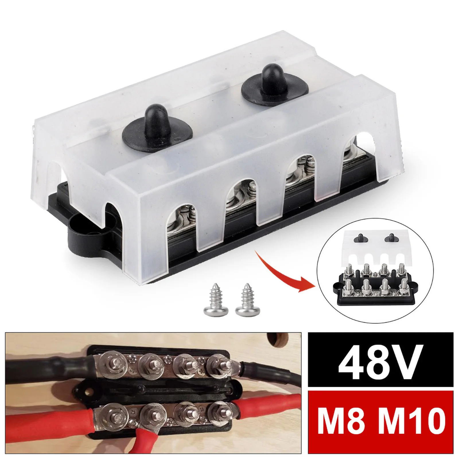 M8 M10 Heavy Bus Bar Terminal Battery Power Distribution Block, 12V-48V 250A Positive Negative Battery Terminal Studs Box
M8 M10 Heavy Bus Bar Terminal Battery Power Distribution Block, 12V-48V 250A Positive Negative Battery Terminal Studs Box