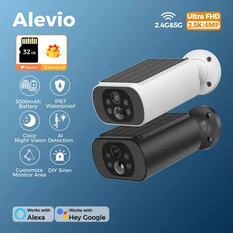 ALEVIO 2.5K Outdoor Solar Camera Wireless Cam WIFI Ultra Standby Time PIR Motion Light Color Night Vision AI Detect Battery Cam