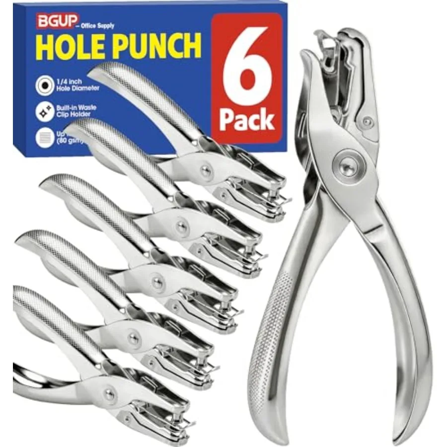 6 Pack Single Hole Punch, 1/4" Paper Hole Puncher with 8-Sheet Capacity for Crafts, Handheld Circle Hole Punch for Crafts, Tags
6 Pack Single Hole Punch, 1/4" Paper Hole Puncher with 8-Sheet Capacity for Crafts, Handheld Circle Hole Punch for Crafts, Tags
