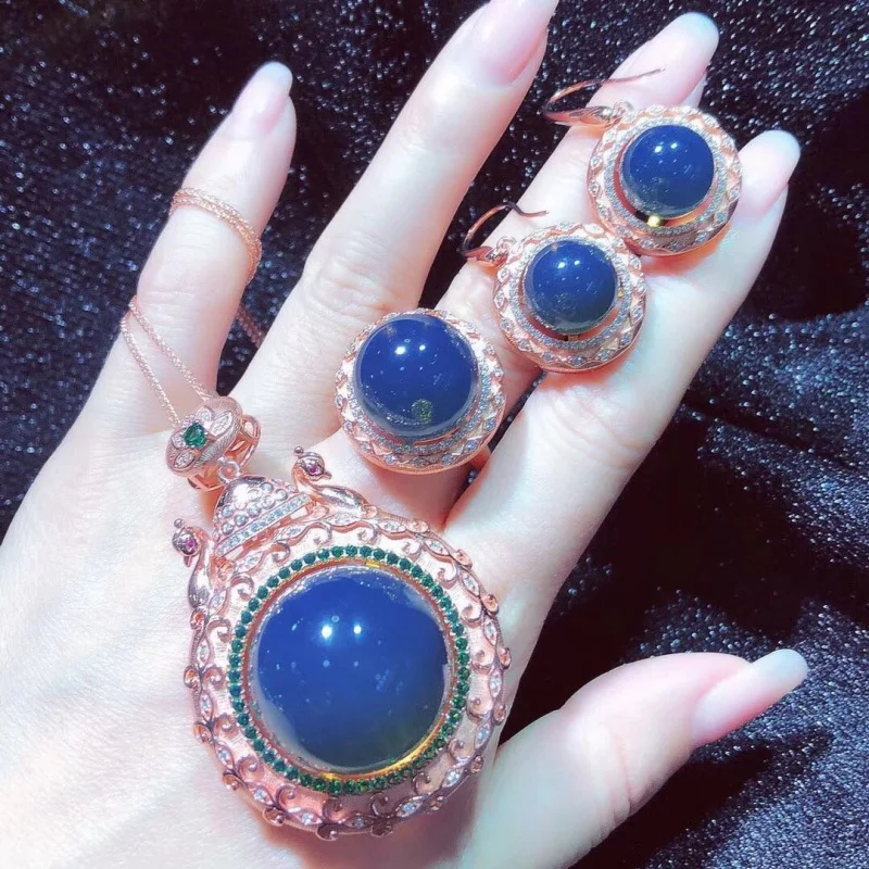 23mm16mm12mm Mexican Blue Amber Inlaid S925 Silver Jewelry Set
23mm16mm12mm Mexican Blue Amber Inlaid S925 Silver Jewelry Set
